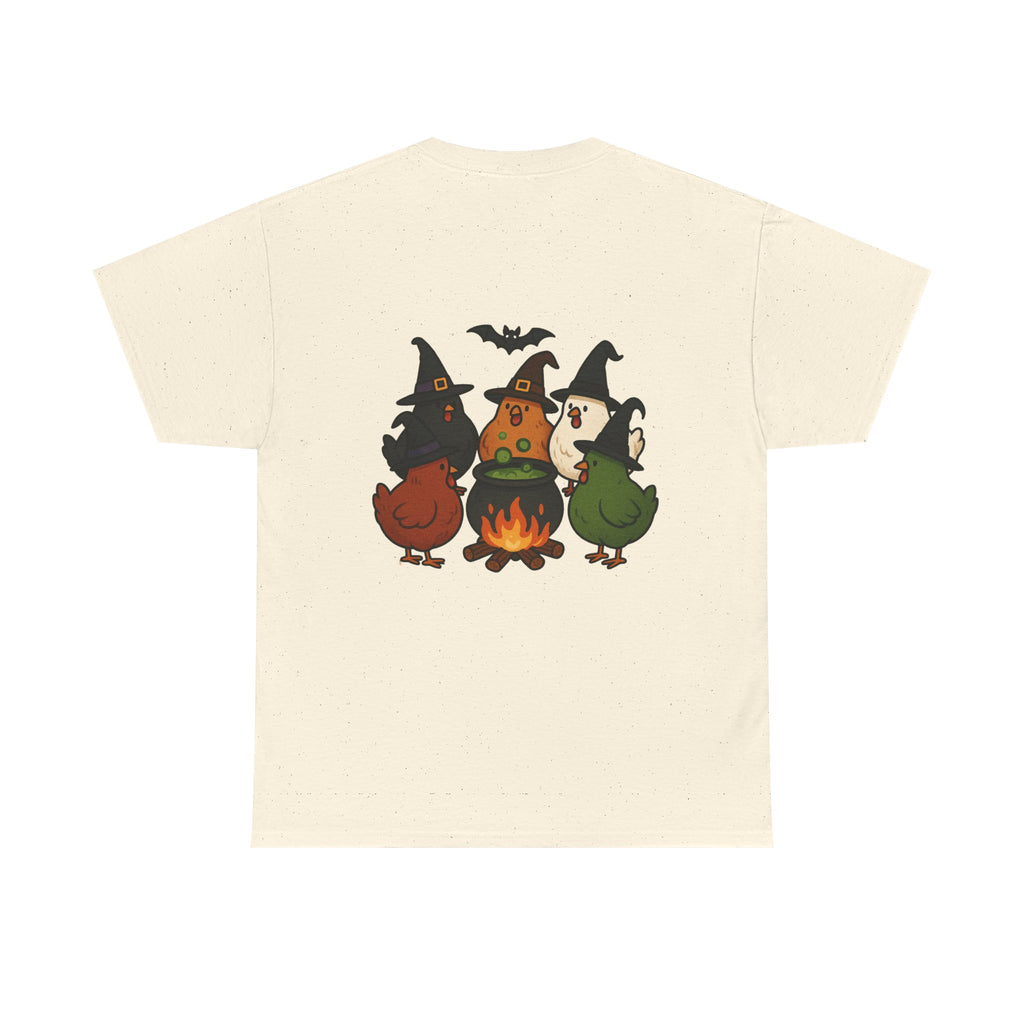Funny Witch Chicken Tee, Halloween T-Shirt, Unisex Cotton Shirt, Cute Poultry Apparel, Cozy Fall Fashion, Gift for Poultry Lovers