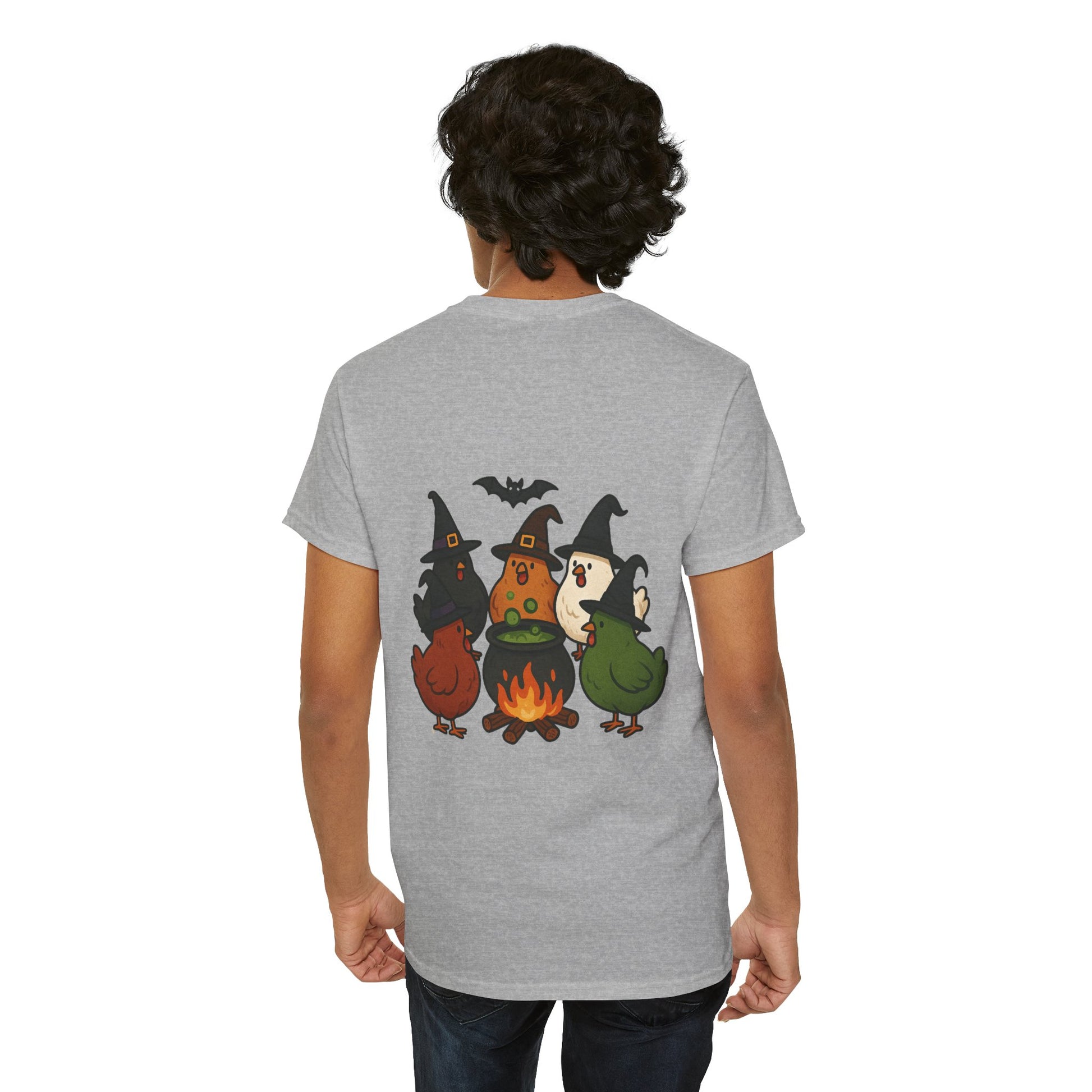 Funny Witch Chicken Tee, Halloween T-Shirt, Unisex Cotton Shirt, Cute Poultry Apparel, Cozy Fall Fashion, Gift for Poultry Lovers