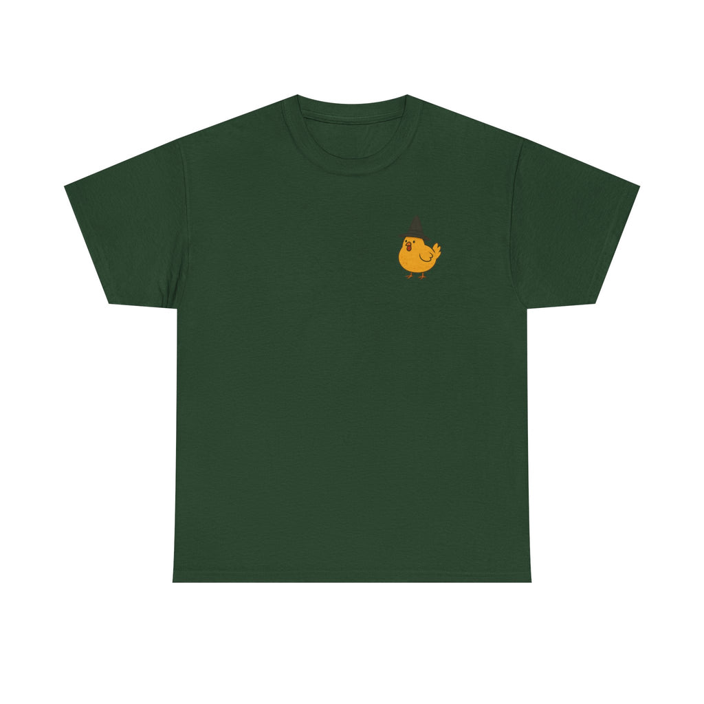 Funny Witch Chicken Tee, Halloween T-Shirt, Unisex Cotton Shirt, Cute Poultry Apparel, Cozy Fall Fashion, Gift for Poultry Lovers