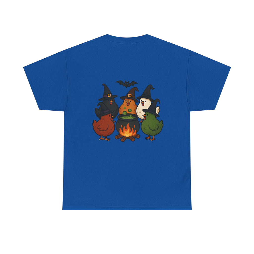 Funny Witch Chicken Tee, Halloween T-Shirt, Unisex Cotton Shirt, Cute Poultry Apparel, Cozy Fall Fashion, Gift for Poultry Lovers