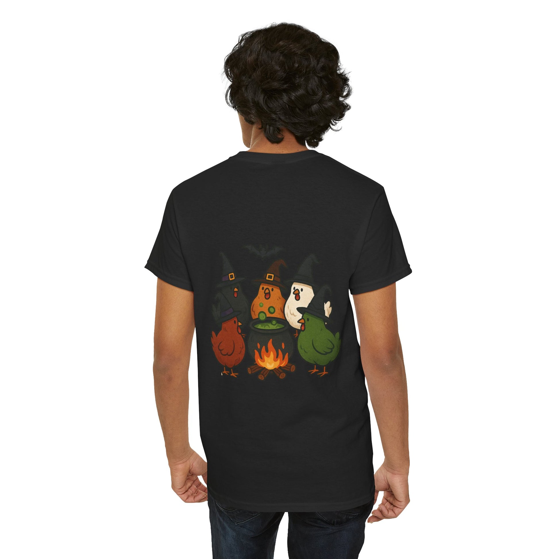 Funny Witch Chicken Tee, Halloween T-Shirt, Unisex Cotton Shirt, Cute Poultry Apparel, Cozy Fall Fashion, Gift for Poultry Lovers
