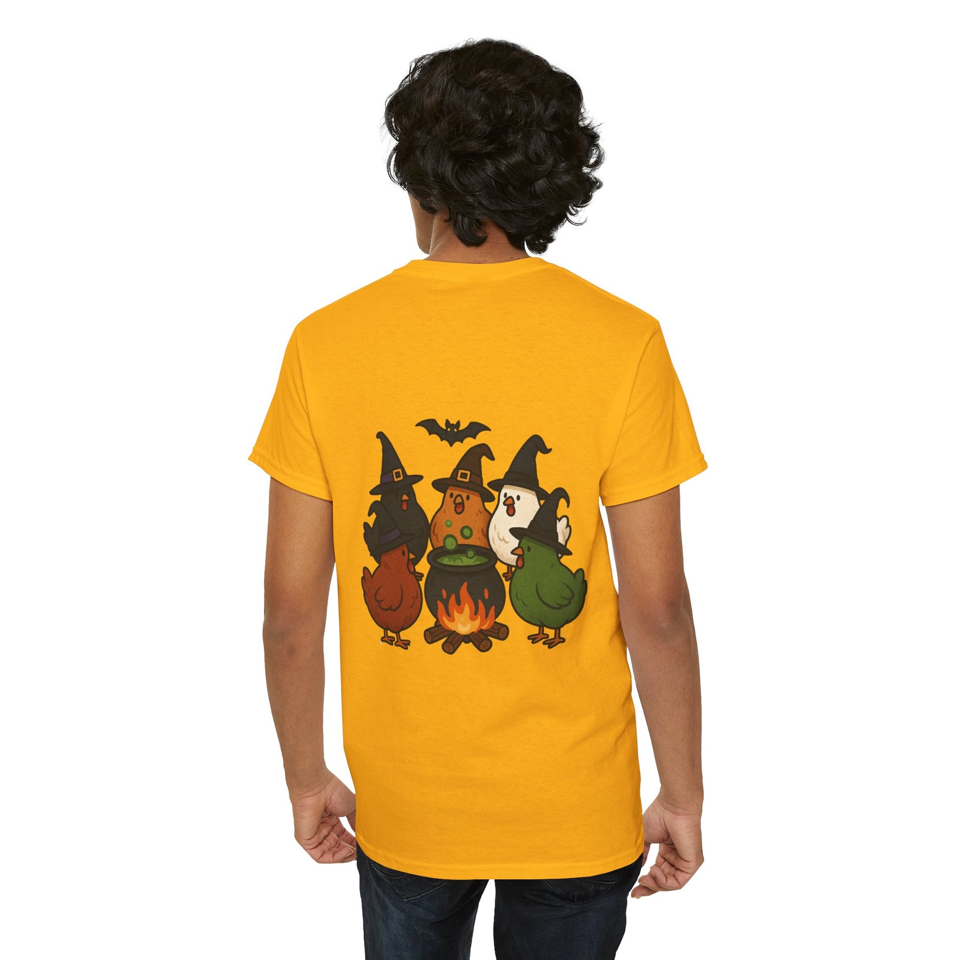 Funny Witch Chicken Tee, Halloween T-Shirt, Unisex Cotton Shirt, Cute Poultry Apparel, Cozy Fall Fashion, Gift for Poultry Lovers