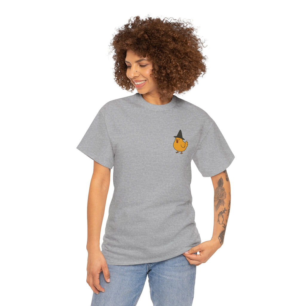 Funny Witch Chicken Tee, Halloween T-Shirt, Unisex Cotton Shirt, Cute Poultry Apparel, Cozy Fall Fashion, Gift for Poultry Lovers