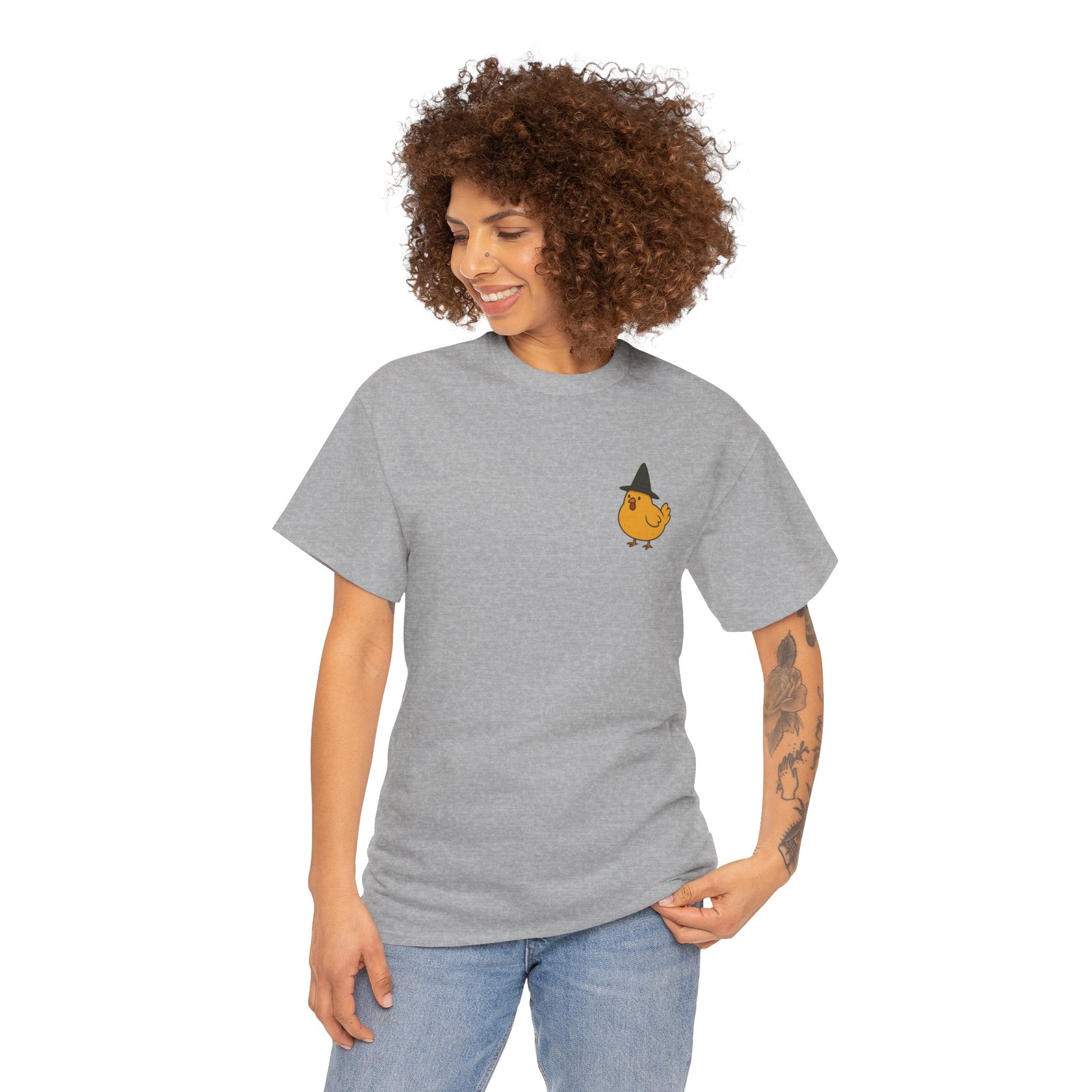 Funny Witch Chicken Tee, Halloween T-Shirt, Unisex Cotton Shirt, Cute Poultry Apparel, Cozy Fall Fashion, Gift for Poultry Lovers