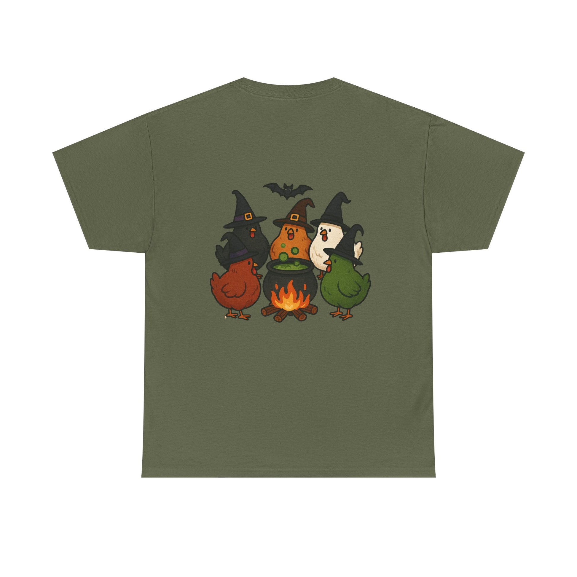 Funny Witch Chicken Tee, Halloween T-Shirt, Unisex Cotton Shirt, Cute Poultry Apparel, Cozy Fall Fashion, Gift for Poultry Lovers