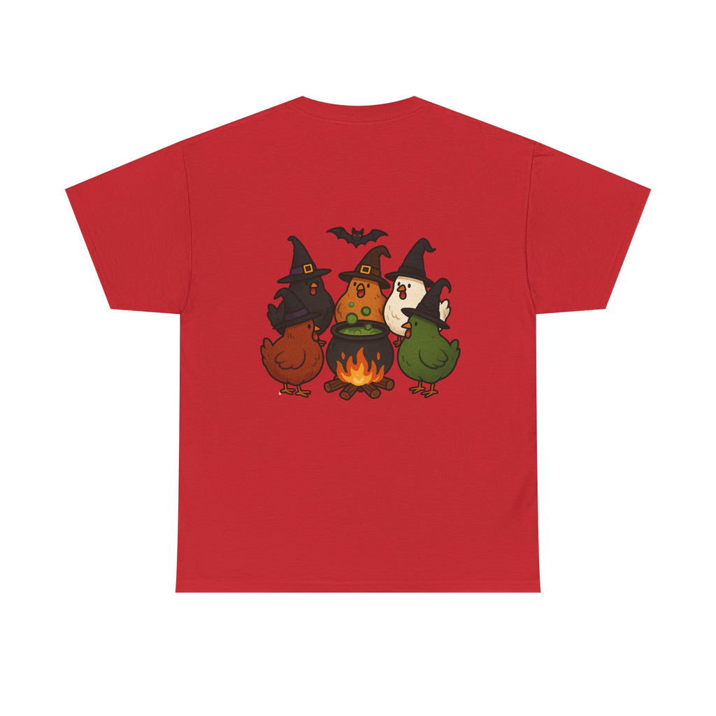 Funny Witch Chicken Tee, Halloween T-Shirt, Unisex Cotton Shirt, Cute Poultry Apparel, Cozy Fall Fashion, Gift for Poultry Lovers