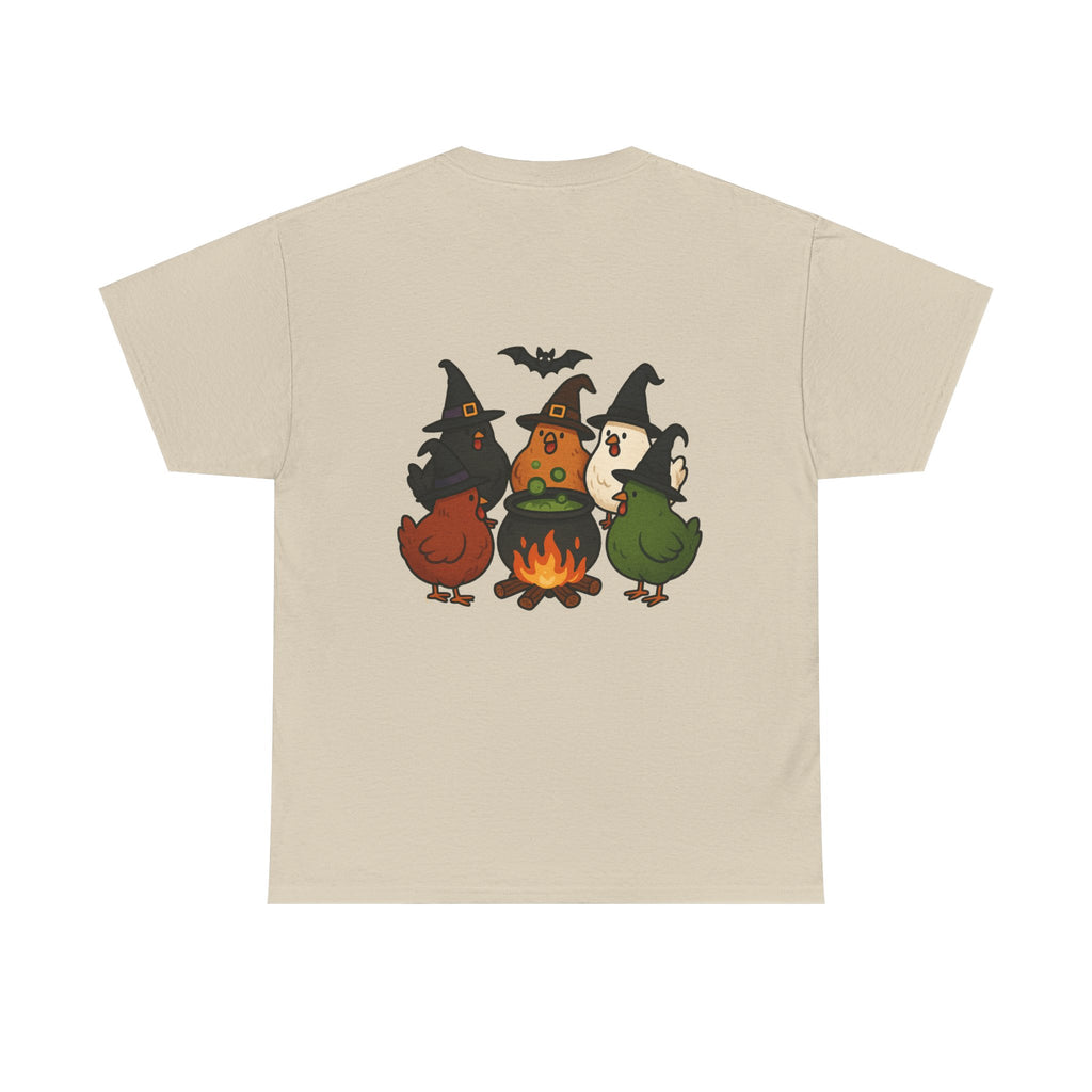 Funny Witch Chicken Tee, Halloween T-Shirt, Unisex Cotton Shirt, Cute Poultry Apparel, Cozy Fall Fashion, Gift for Poultry Lovers