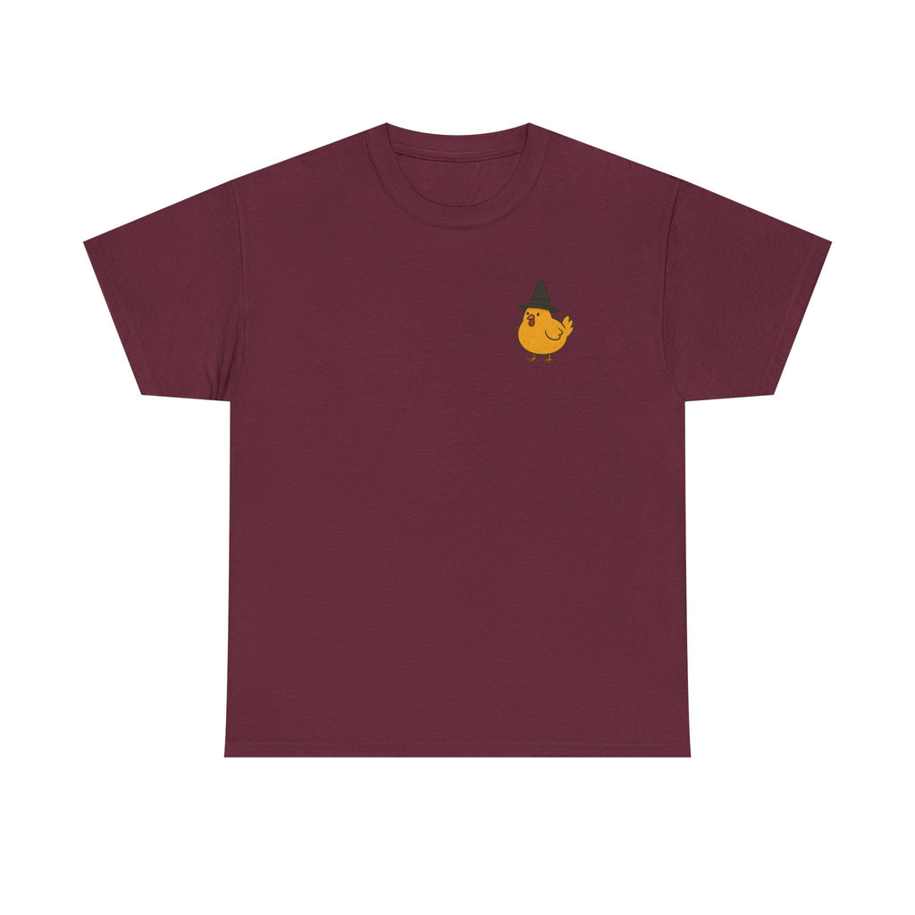 Funny Witch Chicken Tee, Halloween T-Shirt, Unisex Cotton Shirt, Cute Poultry Apparel, Cozy Fall Fashion, Gift for Poultry Lovers