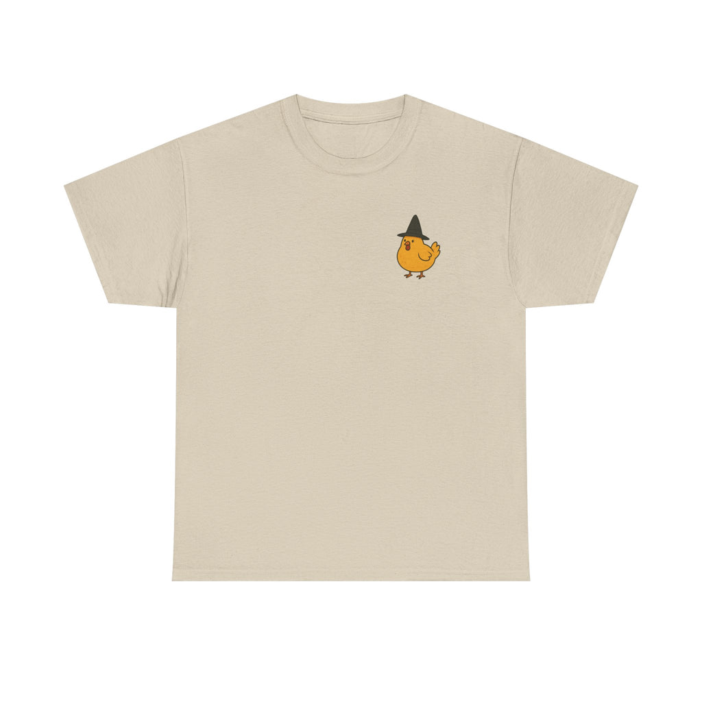 Funny Witch Chicken Tee, Halloween T-Shirt, Unisex Cotton Shirt, Cute Poultry Apparel, Cozy Fall Fashion, Gift for Poultry Lovers