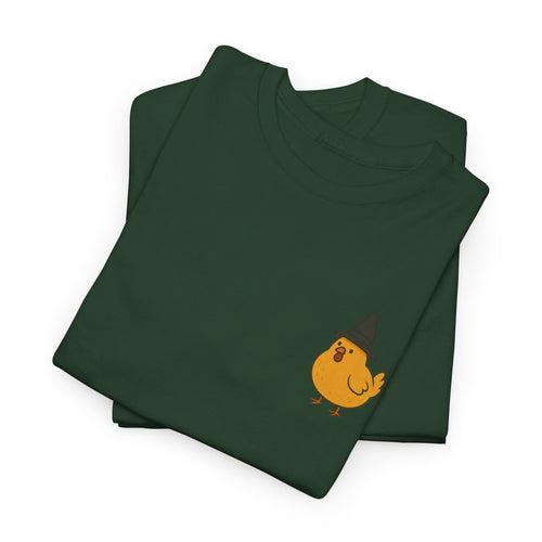 Funny Witch Chicken Tee, Halloween T-Shirt, Unisex Cotton Shirt, Cute Poultry Apparel, Cozy Fall Fashion, Gift for Poultry Lovers