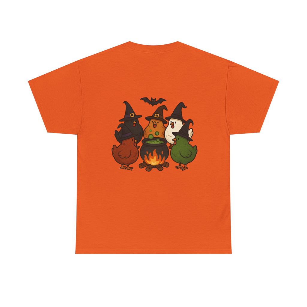 Funny Witch Chicken Tee, Halloween T-Shirt, Unisex Cotton Shirt, Cute Poultry Apparel, Cozy Fall Fashion, Gift for Poultry Lovers