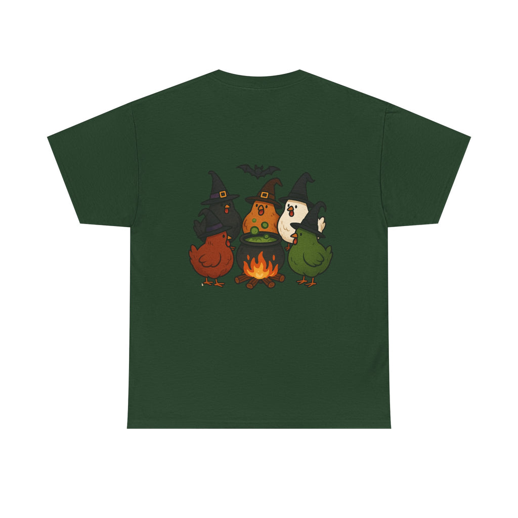 Funny Witch Chicken Tee, Halloween T-Shirt, Unisex Cotton Shirt, Cute Poultry Apparel, Cozy Fall Fashion, Gift for Poultry Lovers
