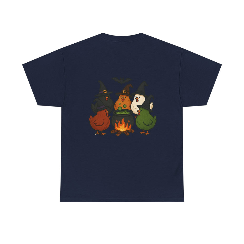 Funny Witch Chicken Tee, Halloween T-Shirt, Unisex Cotton Shirt, Cute Poultry Apparel, Cozy Fall Fashion, Gift for Poultry Lovers